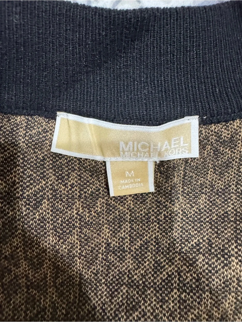 Michael Kors Black & Brown Logo-Pattern Open front cotton blend Cardigan size M